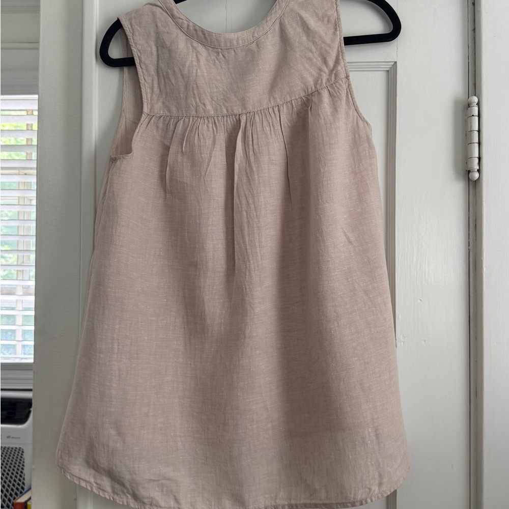 Sleeveless Beige Linen Button Down Top - Picture 4 of 4